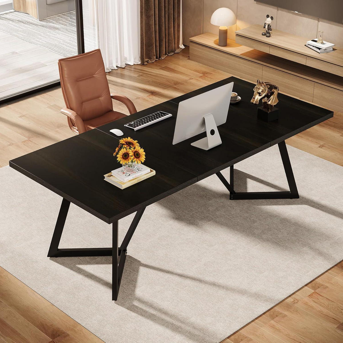 COMPUTERTISCH 180 cm schwarz Holzoptik Metallgestell - Schwarz, Metall (80/180/75cm)