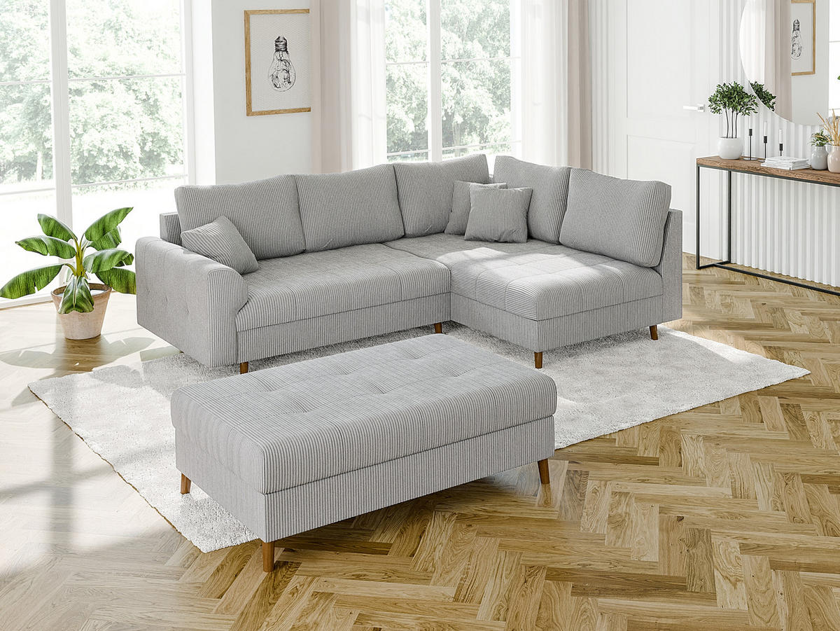 HOCKER Alma Hellgrau Cord - Hellgrau/Braun, Holz/Textil (118/40/73cm) - S-Style Möbel
