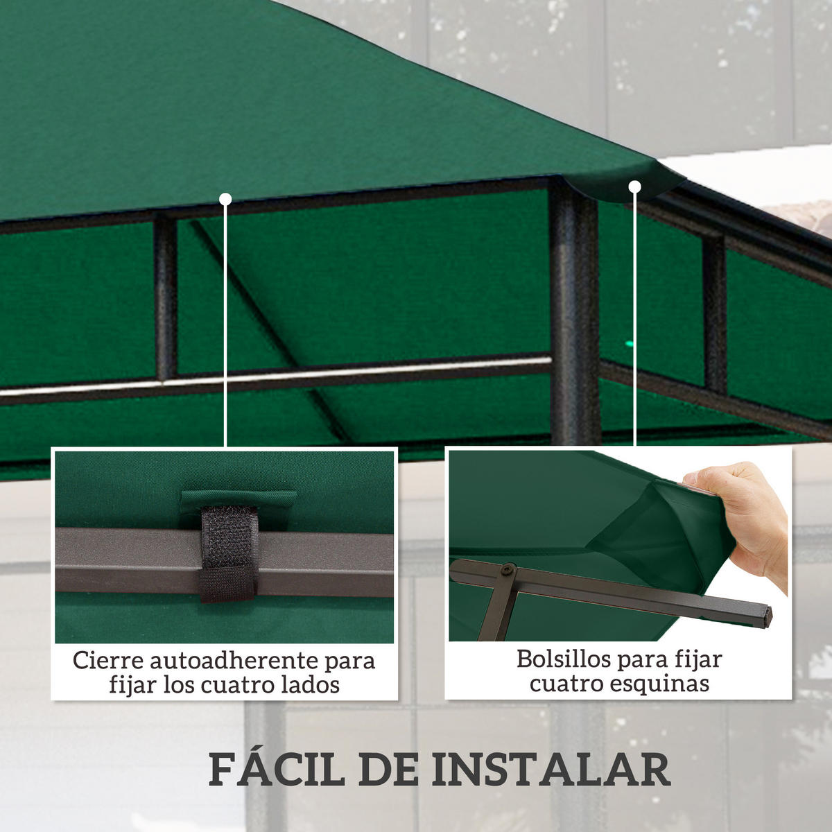 ERSATZDACH, 300x300 cm für Pavillon mit 8 Entwässerungslöchern, grün - Multicolor, Kunststoff (298/295cm) - FORIOUS
