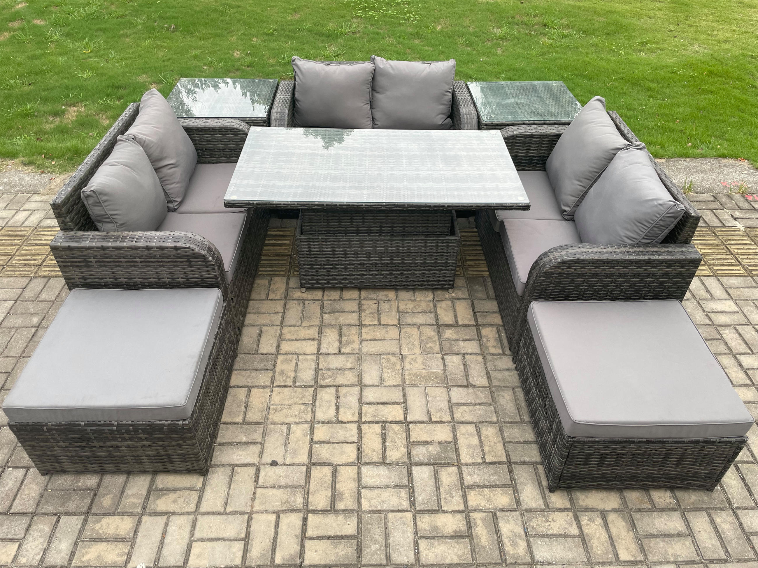 GARTENSOFA SET Polyrattan Dunkelgrau 8-Sitzer - Dunkelgrau, Metall - Fimous