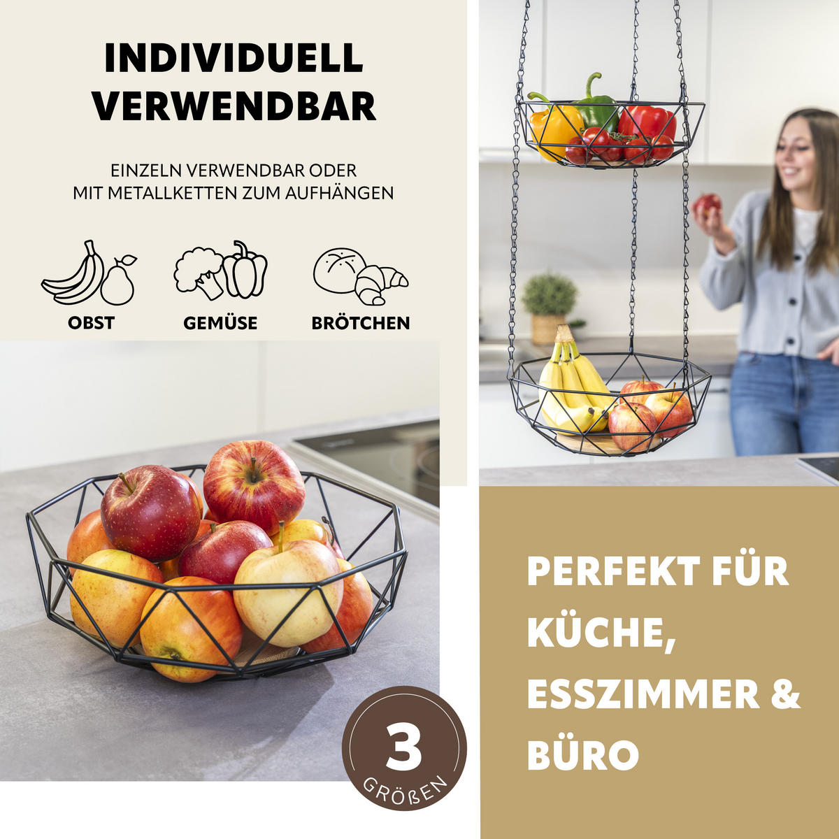 OBSTKORB, schwarz, Metall - Schwarz, Metall (126cm) - eluno