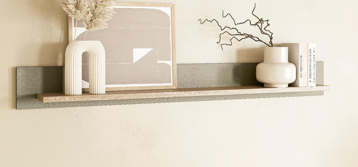 WANDBOARD Salbei grün, Eiche 180 cm, Wandregal skandinavisch - Eichefarben/Salbeigrün, Holzwerkstoff/Metall (180/17/17cm) - Furn.Design