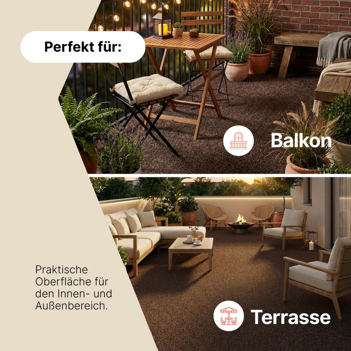 KUNSTRASEN Magic Forest 6,5 mm – Rasenteppich für Balkon, Terrasse & Garten, wetterfest 100/850 cm - Braun, Textil (100/850cm) - Tapiso
