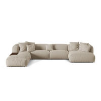 MODULARES-PANORAMASOFA links Martina aus strukturiertem Stoff leichtes beige 5 Sitzplätze - Creme, Textil (280/75/406cm) - Micadoni
