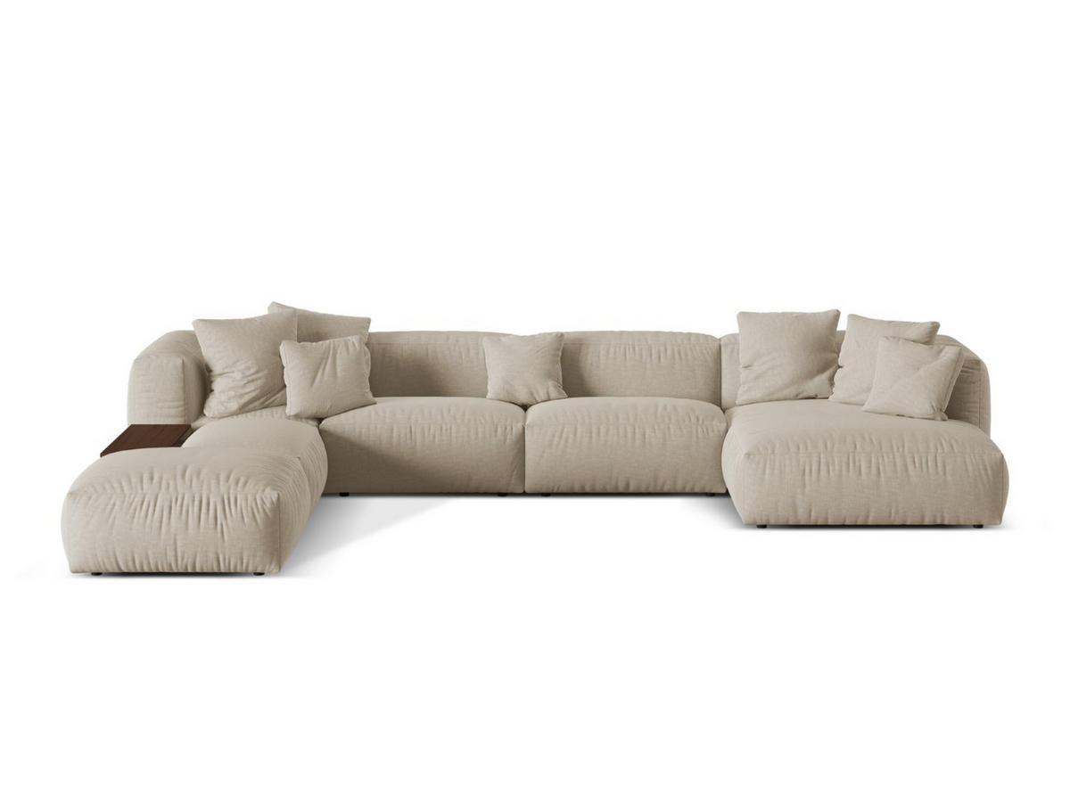 MODULARES-PANORAMASOFA links Martina aus strukturiertem Stoff leichtes beige 5 Sitzplätze - Creme, Textil (280/75/406cm) - Micadoni