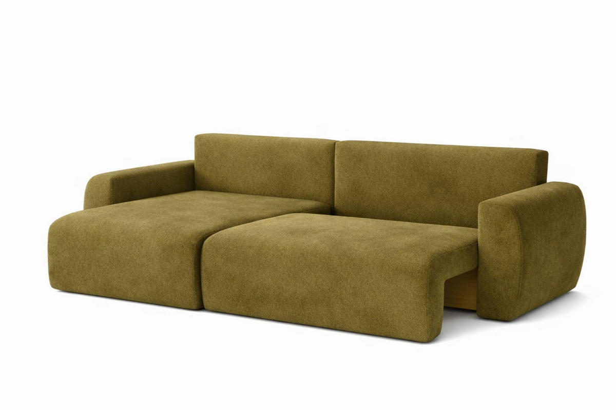 ECKSOFA Mit Schlaffunktion, Ariel XL, Velours, Stoff Salvador, Olive, Links - Olivgrün, Holz (280/142cm) - Kaiser Möbel