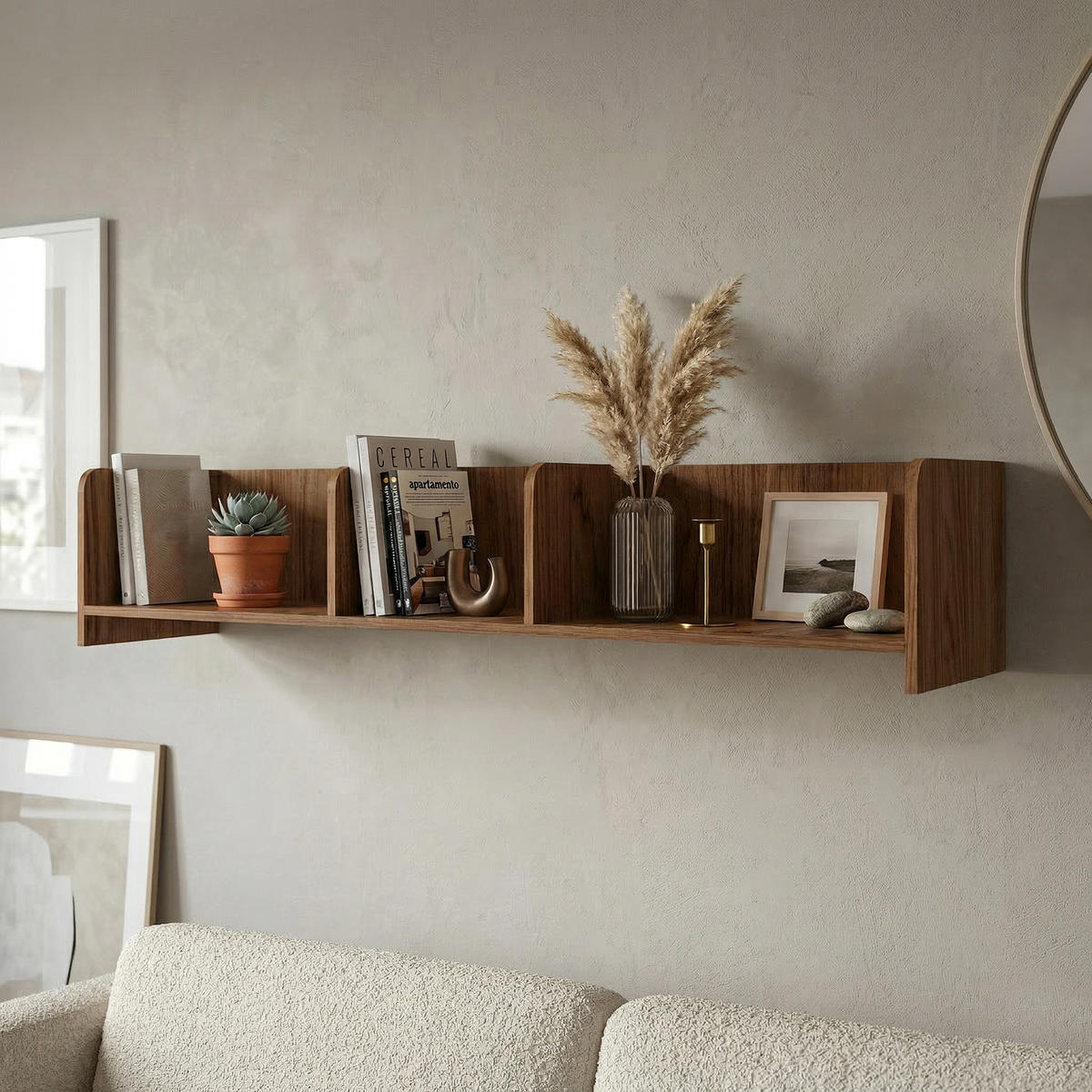 WANDREGAL Positivo mit Trennwänden, 140 cm, Alba-Nuss - Nussbaumfarben, Holzwerkstoff (143/27/27cm) - Beautysofa