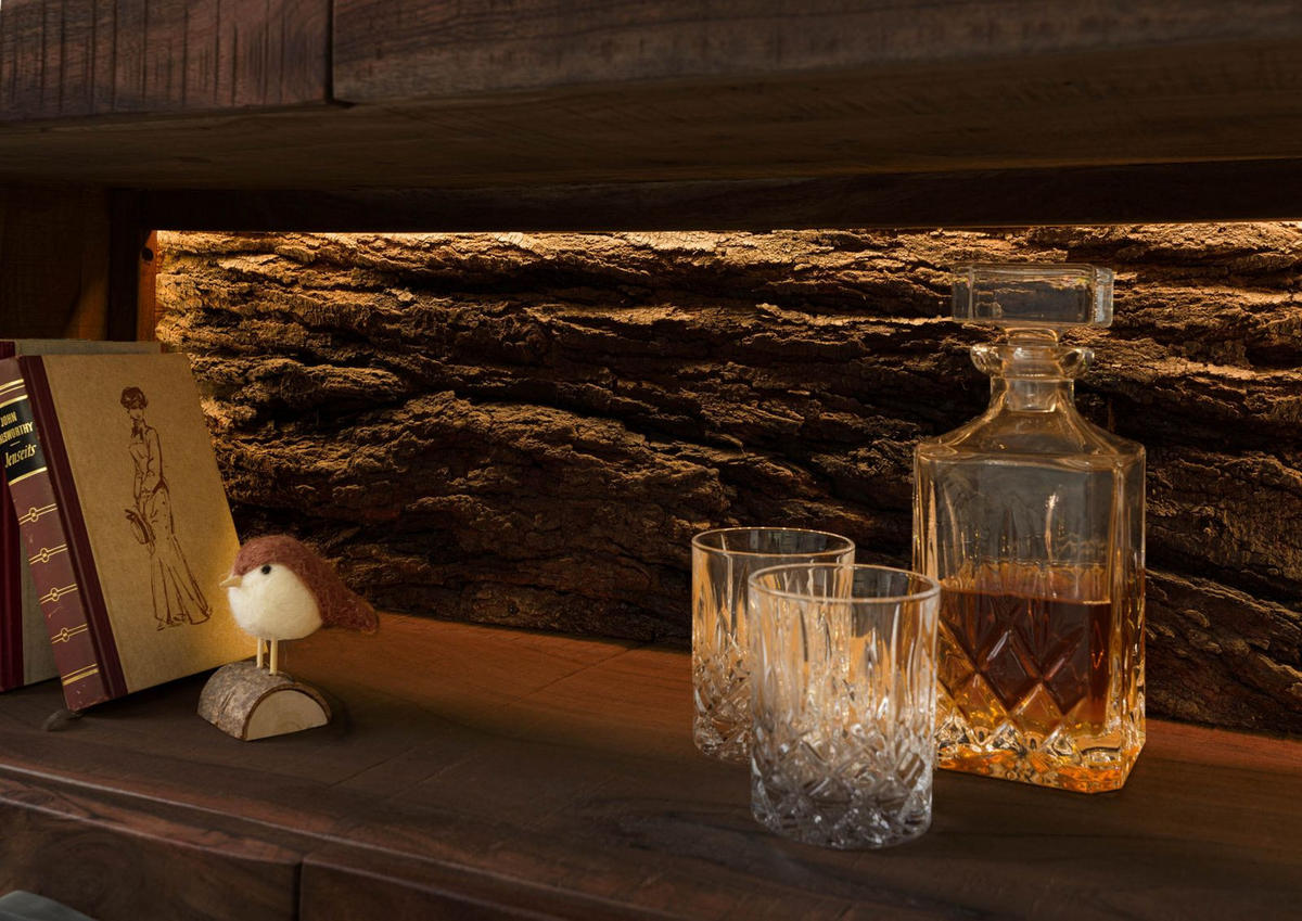 VITRINE Akazie 98x40x180 dunkelbraun lackiert BARK #209 - Dunkelbraun, Holz (98/180/40cm) - Massivmoebel24