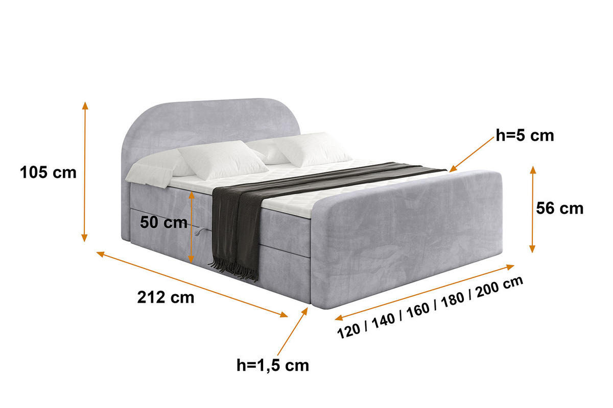 BOXBETT mit Matratze und Lattenrost - NOX-Z - 200x200 - Grau Monolith - Grau, Holzwerkstoff (200/200cm) - ALTDECOR