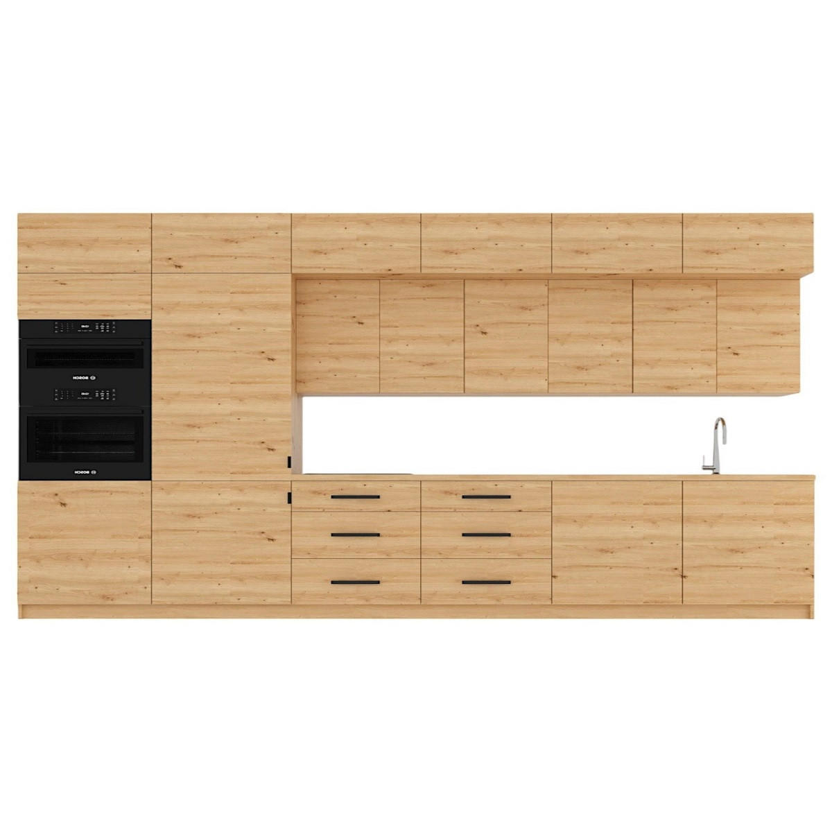 KÜCHENZEILE 360 cm - Langen K72-M360 in Artisan Eiche - Schwarz/Eiche Artisan, Holz/Metall (360/248/58cm)