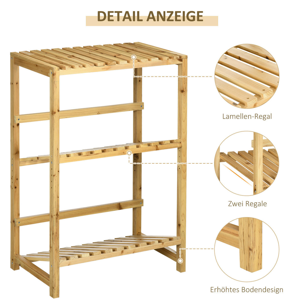 GETRÄNKEKISTENSTÄNDER, Kistenregal, für 4 Getränkekisten, Tannenholz, Natur - Fichtefarben, Holz (74/45/111cm) - Outsunny