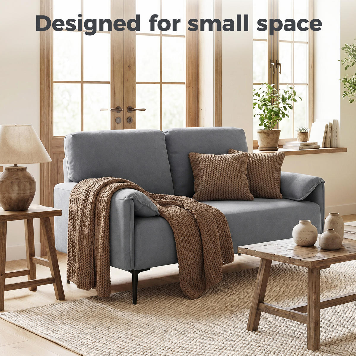 SOFA 2-Sitzer 127 cm Kleine Gepolstert Couch mit Armlehne, Samtoptik, Grau - Schwarz/Grau, Textil/Metall (72/84/127cm) - HOMCOM