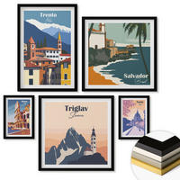 WANDBILDER 5er-Set - 50x50 cm & 20x30 cm & 40x60 cm Schwarzer Rahmen - Blicke auf berühmte Orte am Meer - Schwarz, Kunststoff (40/60cm) - ArtPrintCave