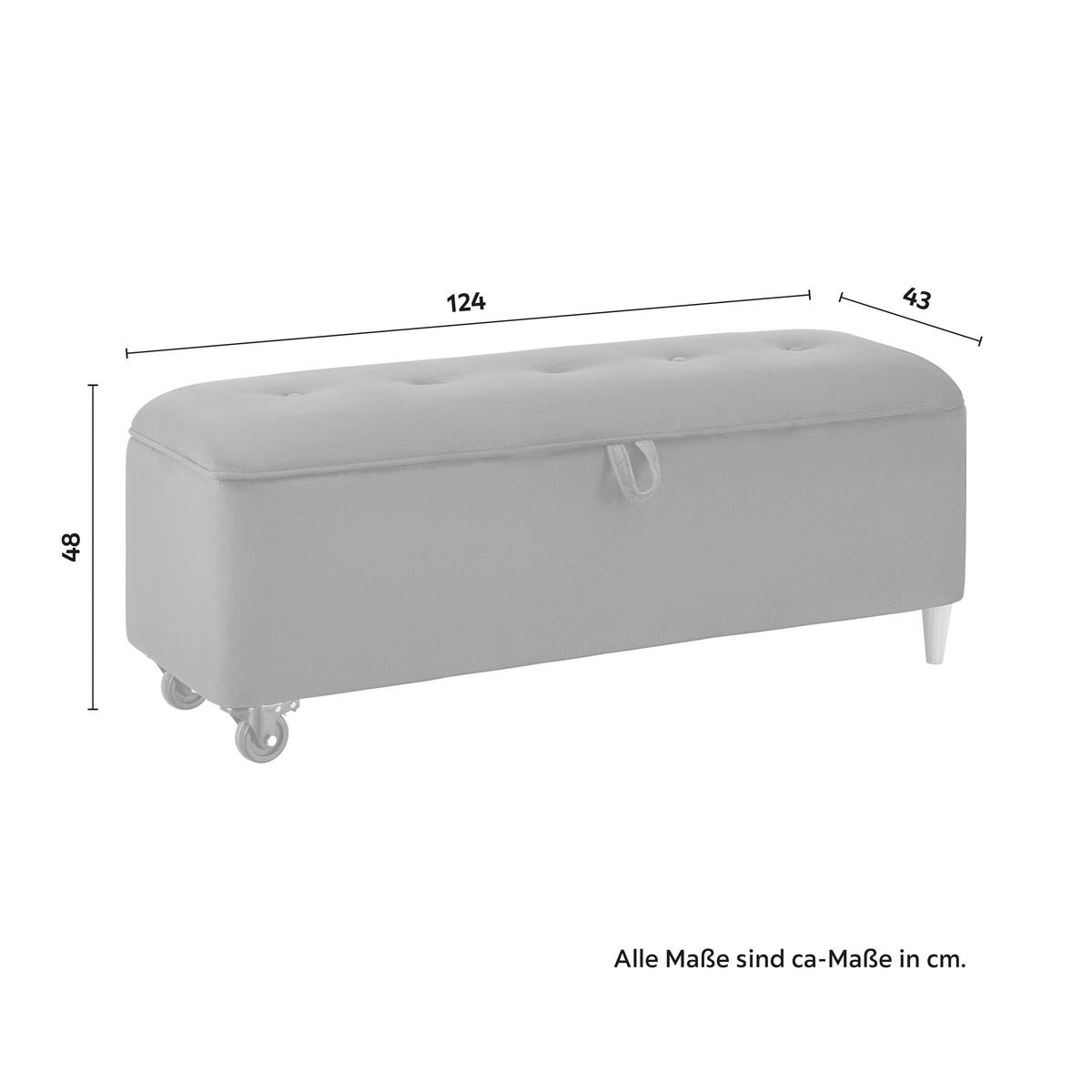 HOCKERBANK Ella Blau Samt Gepolstert mit Staurraum - Blau, Holz (124/48/43cm) - Bessagi Home