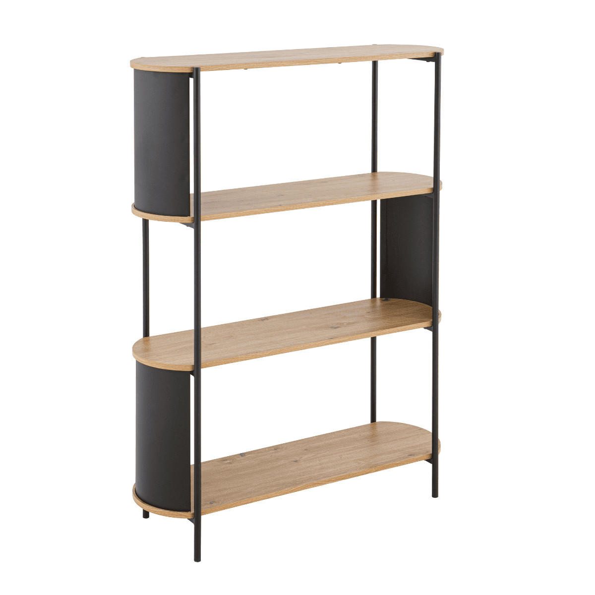 REGAL mit 4 Ebenen in Holzoptik und schwarzen Metallseiten - Eschefarben, Holzwerkstoff (34/133.5/39.5cm) - Calicosy