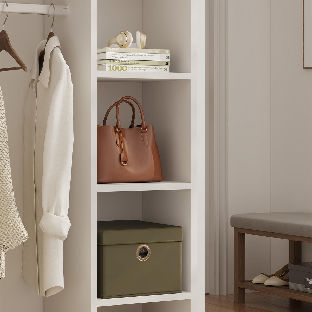 KLEIDERSCHRANK Nesbyen - Weiß, Holzwerkstoff/Kunststoff (90/126/30cm) - [en.casa]