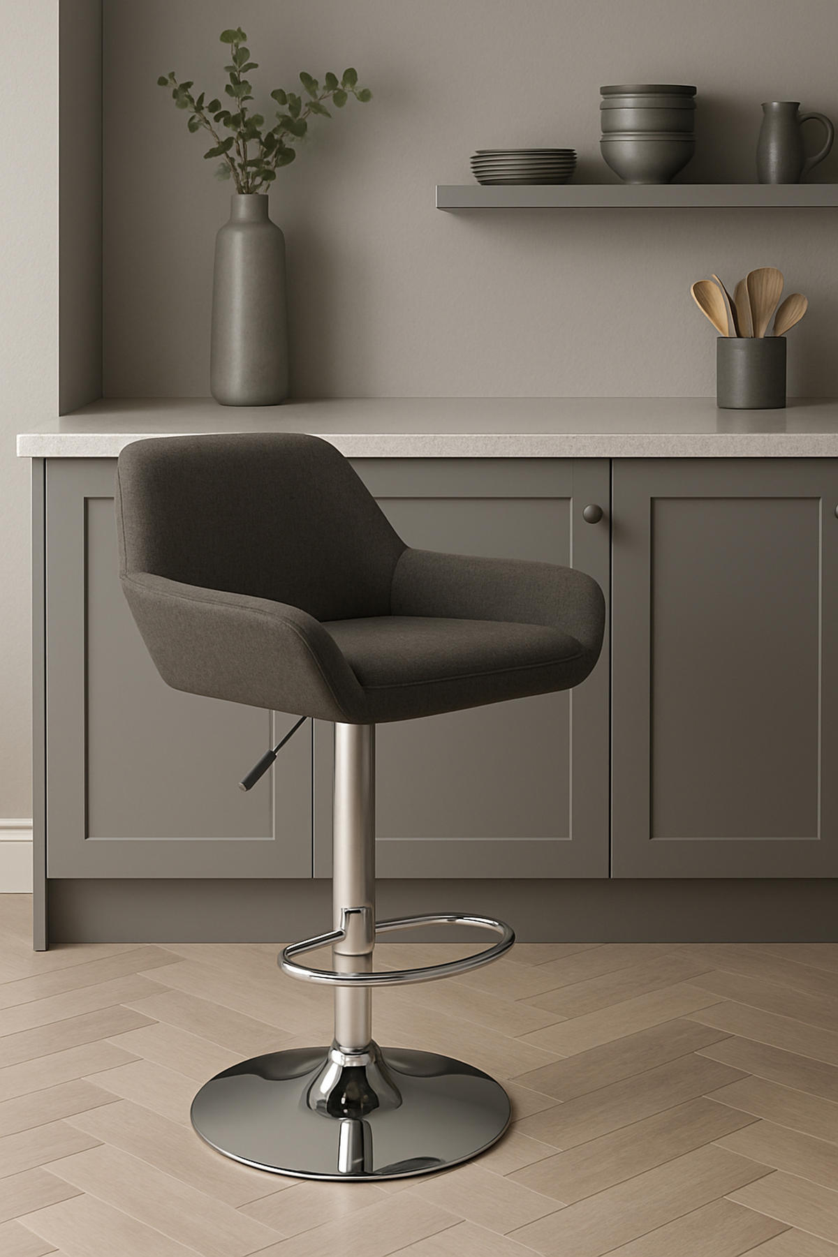 BARHOCKER 2er Set Prag Stoff chrom dunkelgrau - Chromfarben/Dunkelgrau, Textil/Metall (51/109/52cm) - TPFLiving