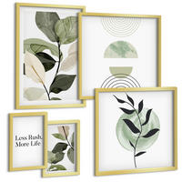 BILDER SET 5er Set - 50x50 cm & 20x30 cm & 40x60 cm Goldrahmen - Geometrische Pflanzenformen - Goldfarben, Kunststoff (40/60cm) - TULUP