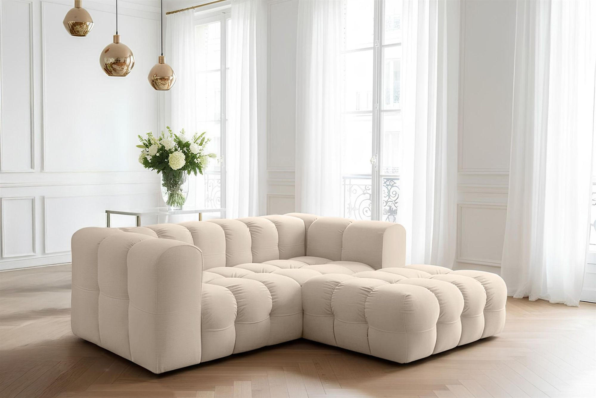 ECKSOFA Solvie Xs In Tiffani - Beige, Holzwerkstoff/Textil (239/193cm) - Fun Möbel