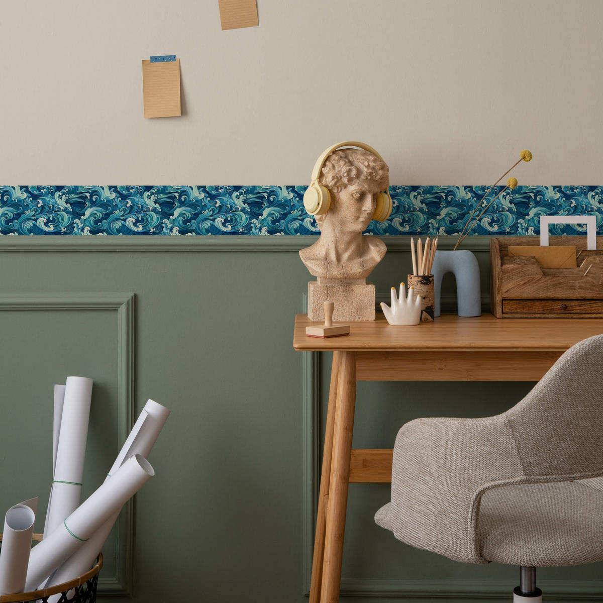 TAPETENBORDÜRE selbstklebend MEERESWELLEN Ozean Abstraktion - Blau, Papier (10/300/300cm) - Muralo