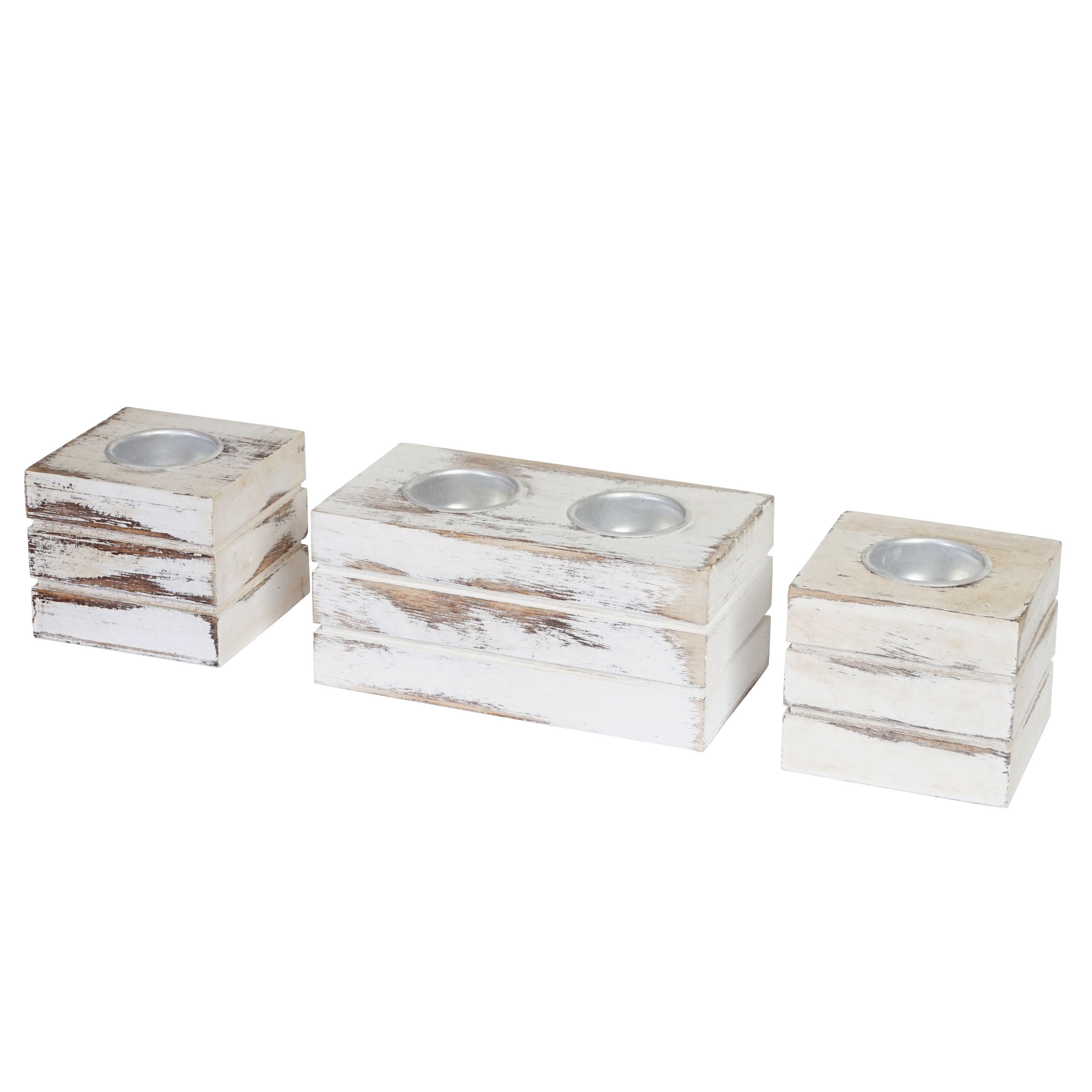 SET SVÍČKOVÝCH DRŽÁKŮ Čistě bílá barva, sada 3 kusů - bílá, dřevo (7cm) - MCW