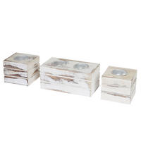 SET SVÍČKOVÝCH DRŽÁKŮ Čistě bílá barva, sada 3 kusů - bílá, dřevo (7cm) - MCW