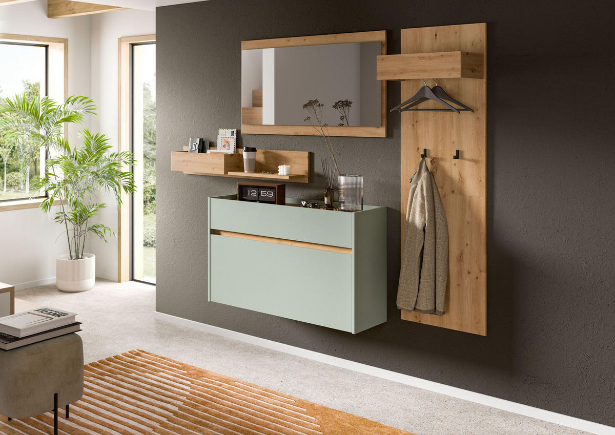 GARDEROBE Flow (B/H/T: ca. 205/192/32 cm) 4 tlg. in Salbei/Salbei - Salbeigrün, Holzwerkstoff (205/192/32cm) - Homes & Jones