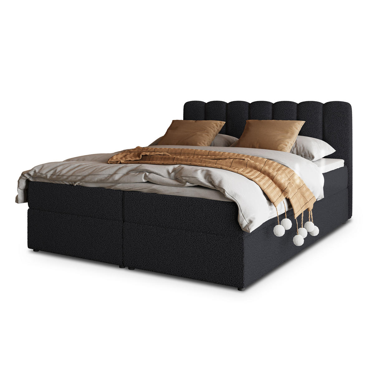 POSTEL BOXSPRING SOLIA 180x200 cm, s matrací a úložným prostorem, černá - černá, kompozitní dřevo/textil (180/200cm) - MASSENO