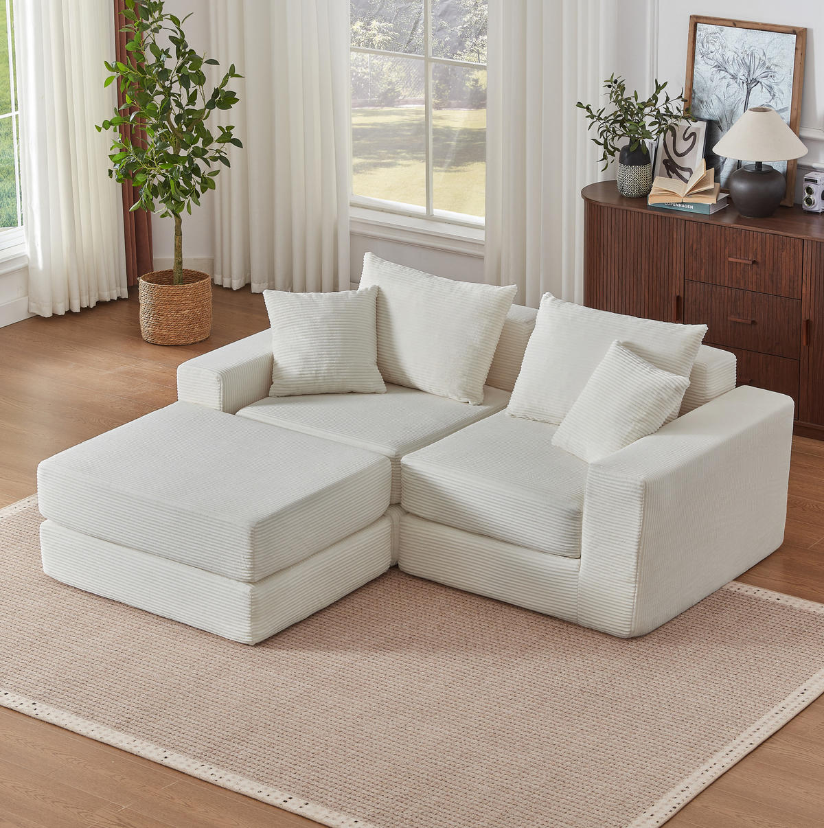 SOFA modular Weiß Cord - Weiß, Kunststoff (96/259.5cm) - Meubliv