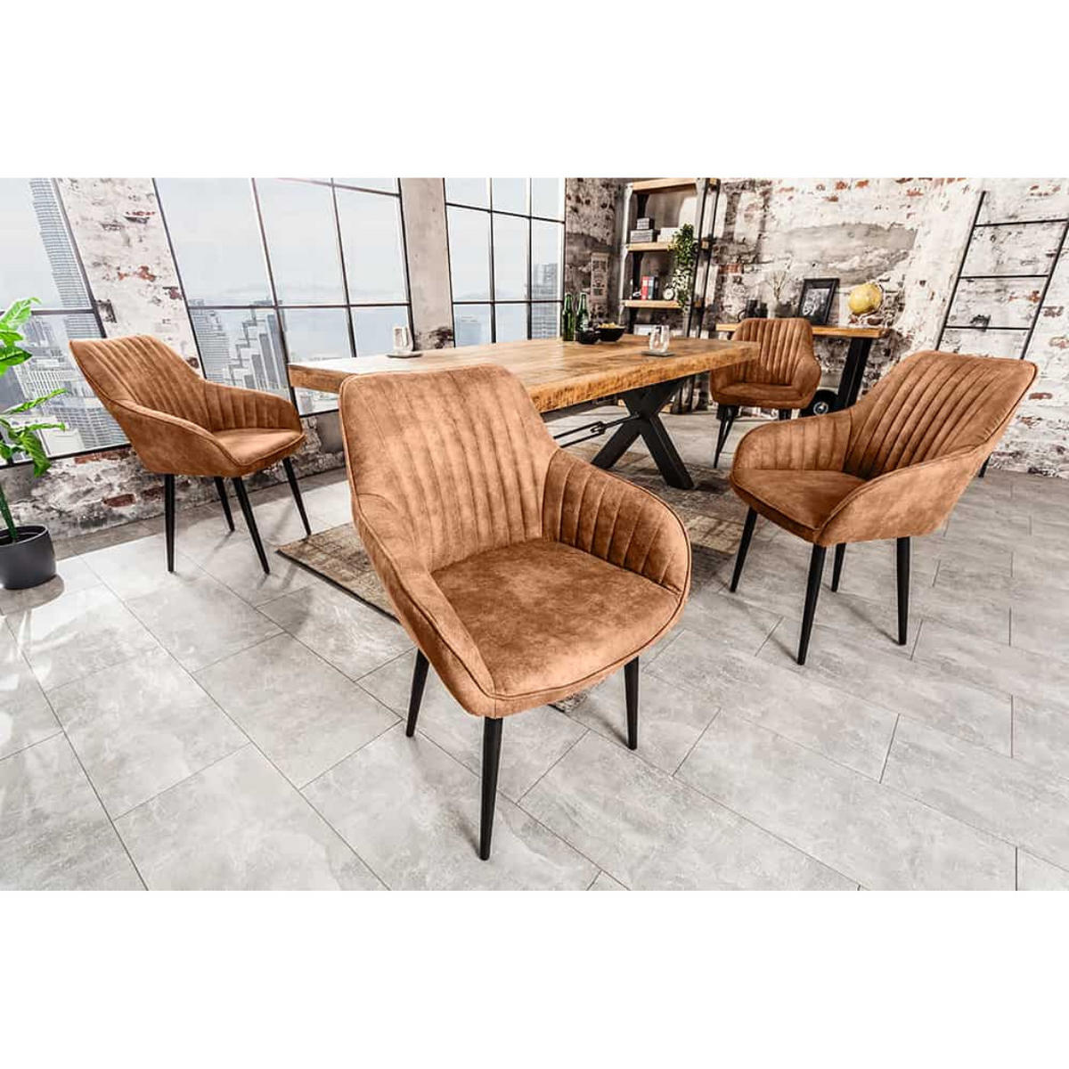 ARMLEHNSTUHL TURIN Microfaser Vintage Hellbraun - Hellbraun/Schwarz, Textil/Metall (60/84/61cm) - riess-ambiente
