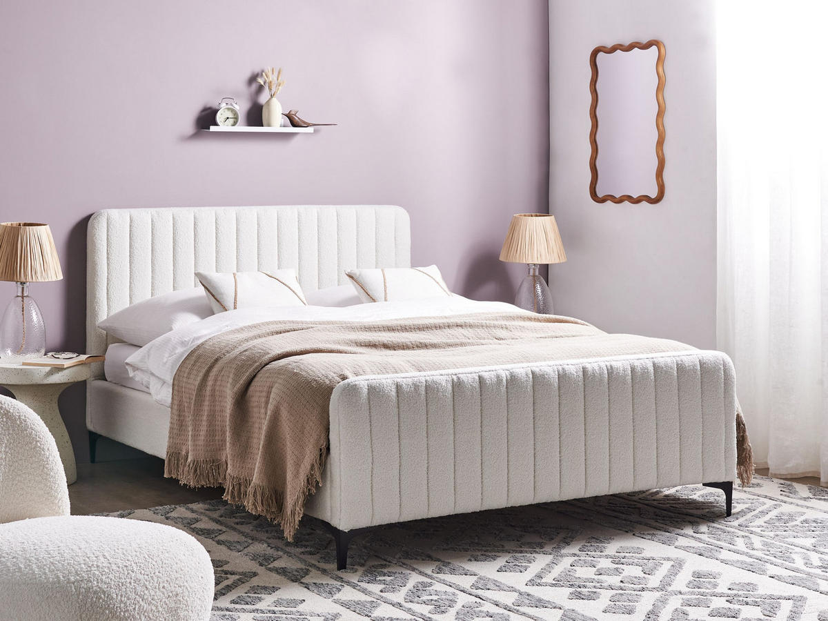 BETT mit Lattenrost 140/200 cm Cremeweiß Lunan - Schwarz/Weiß, Textil (140/200cm) - Beliani