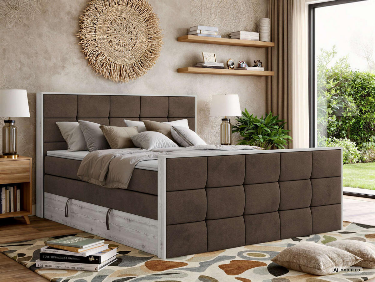 BOXSPRINGBETT ALNOR KING DUO 180/200 - Braun Velvet - Topper T25 - H4 - Schwarz/Braun, Kunststoff/Textil (180/200cm) - MKS
