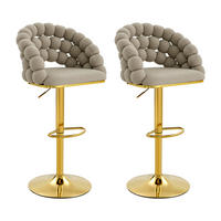BARHOCKER 2er-Set aus Samt mit Gold-Gestell, Kugelketten-Rückenlehne und höhenverstellbar - Grau, Textil (45/112/52cm) - Urban Meuble