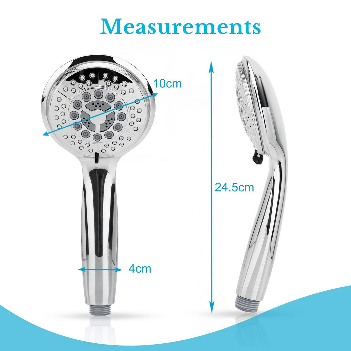 DUSCHKOPF Handbrause mit 5 Funktionen 24.5/10/4 cm - Silberfarben, Kunststoff (10/4/24.5cm) - Intirilife