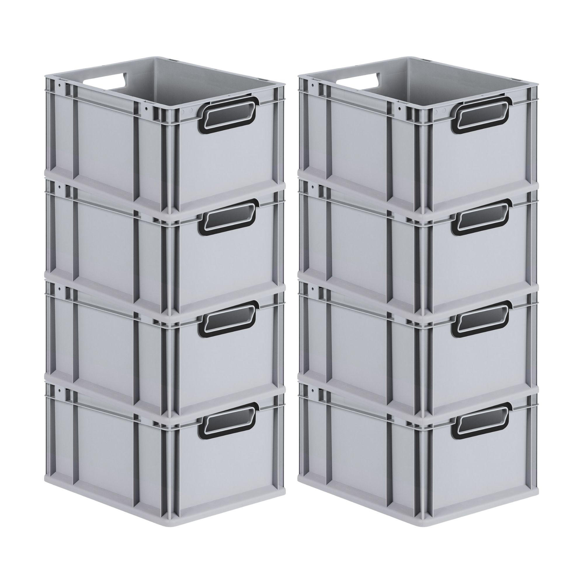 EUROBOX 8x NextGen Color 22x30x40 cm 20 Liter Griffe schwarz offen, Grau - Schwarz/Grau, Kunststoff (30/22/40cm) - PROREGAL