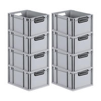 EUROBOX 8x NextGen Color 22x30x40 cm 20 Liter Griffe schwarz offen, Grau - Schwarz/Grau, Kunststoff (30/22/40cm) - PROREGAL