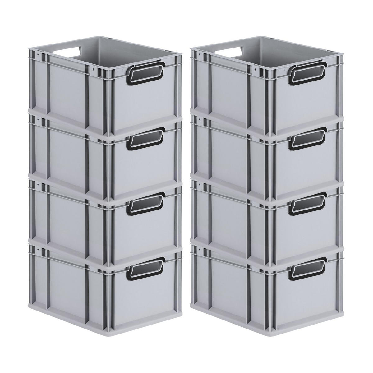 EUROBOX 8x NextGen Color 22x30x40 cm 20 Liter Griffe schwarz offen, Grau - Schwarz/Grau, Kunststoff (30/22/40cm) - PROREGAL