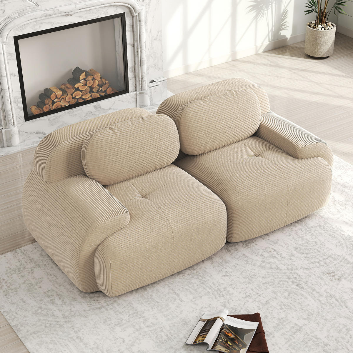 2-SITZER SOFA Cord Beige mit modularer Funktion - Beige, Textil (208/75/103cm) - WISHDOR