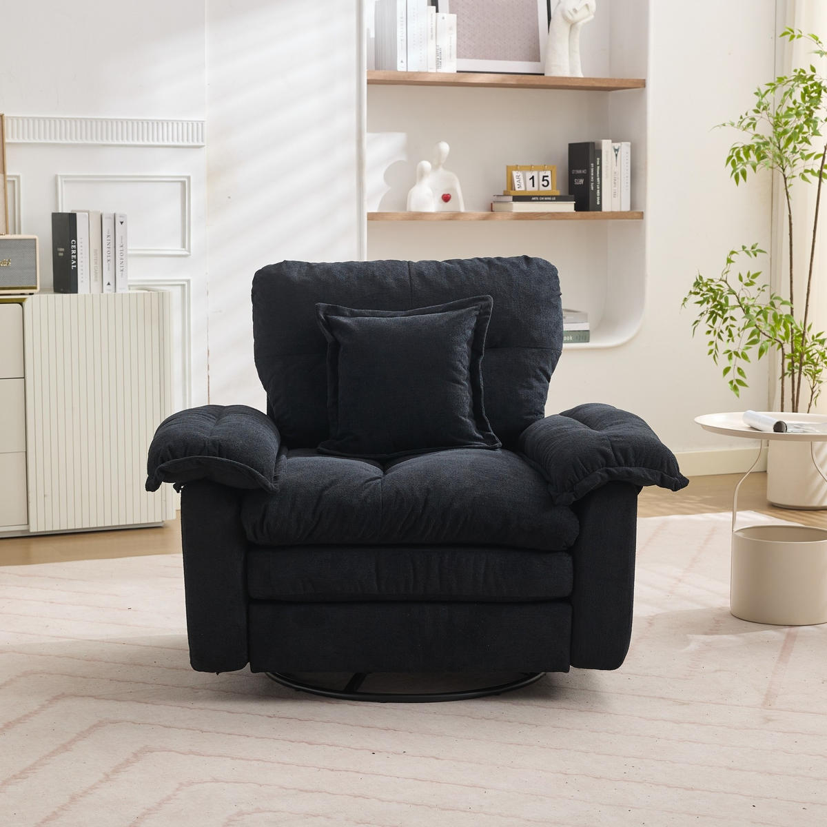 DREHSESSEL mit Chenillebezug und 360°-Drehfunktion – bis 136 kg belastbar - Schwarz, Textil (84/96/116cm) - BEAOK
