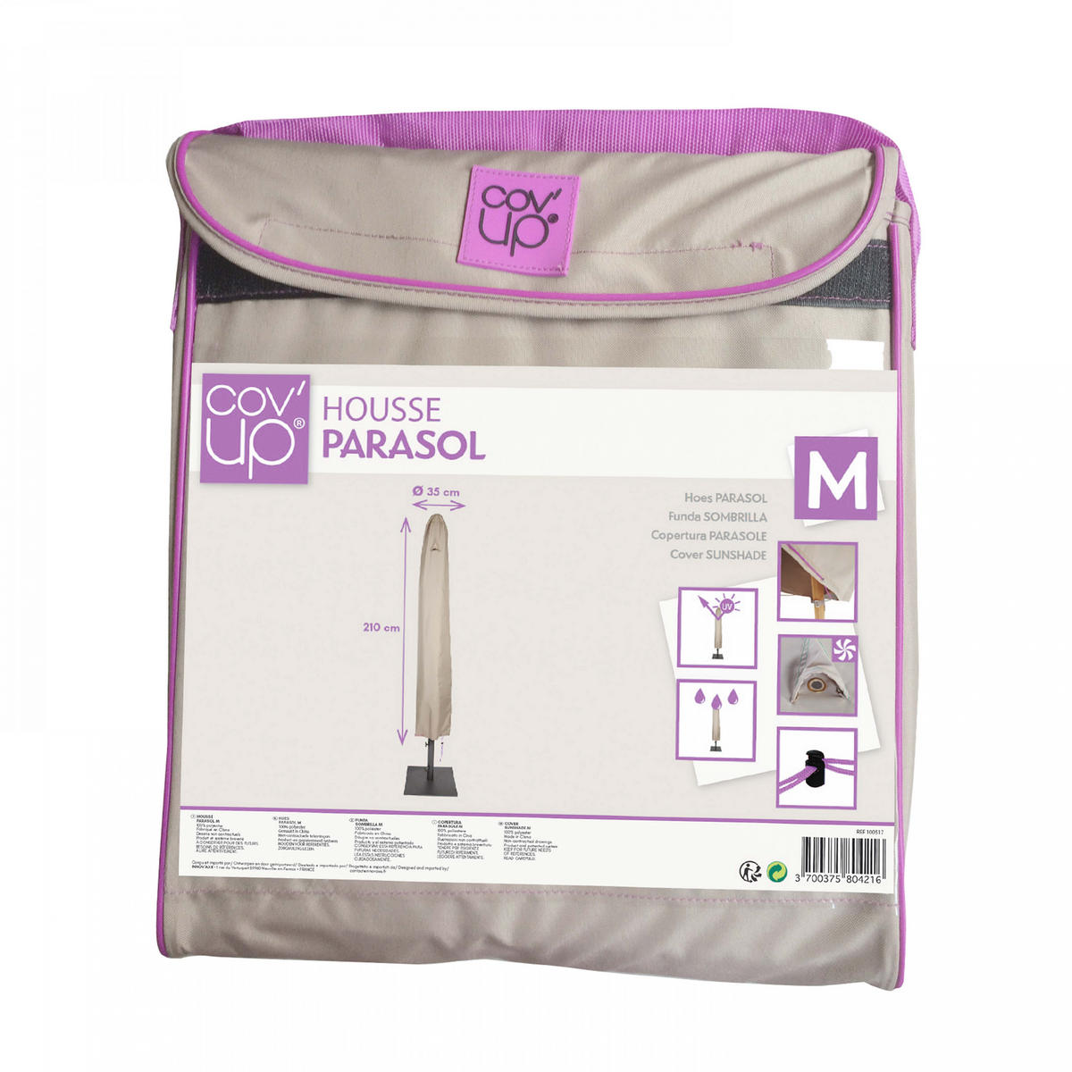 SCHUTZHÜLLE für Sonnenschirm 210 cm, Taupe - Taupe, Textil (57/210/57cm) - Oviala