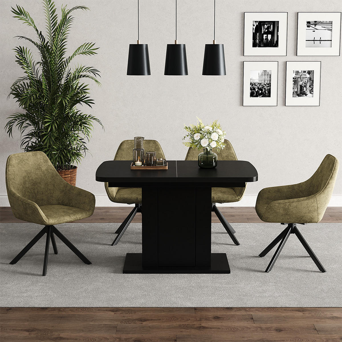 ESSTISCH Fenaro Schwarz 120 x 80 cm - Honigeiche/Schwarz, Holzwerkstoff (80/120/76cm) - Vicco