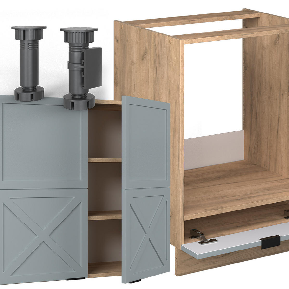 ECKKÜCHE Fame-Line Hellblau-grau/Goldkraft Eiche 227 x 287 cm AP Eiche - Honigeiche/Hellblau, Holzwerkstoff (227/81.6/60cm) - Vicco