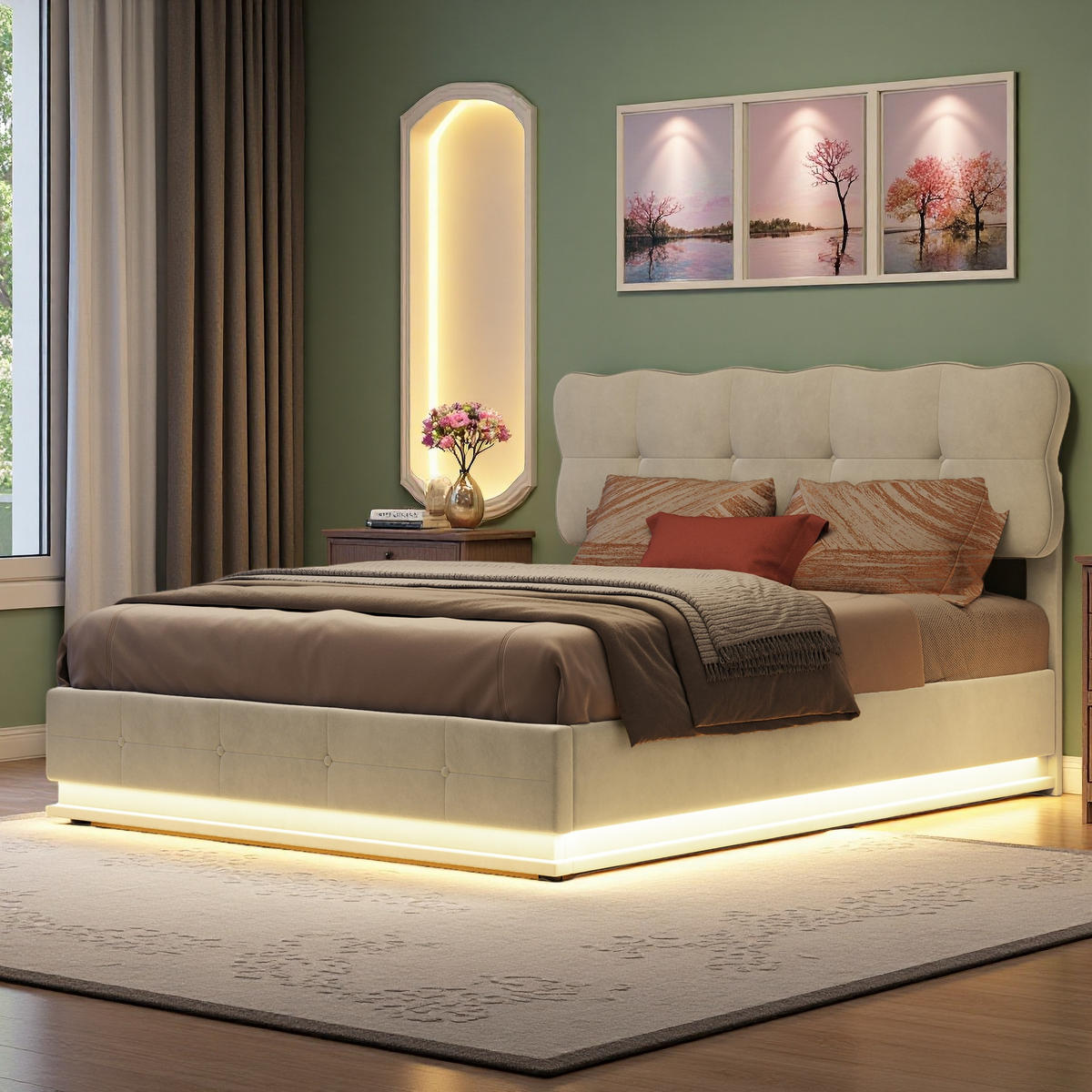 POLSTERBETT 140/200 cm Beige mit Bettkasten und LED-Beleuchtung - Beige, Holz (140/200cm) - SHOPENTRA