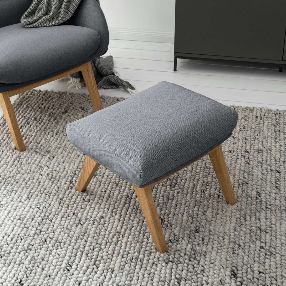 POLSTERHOCKER - Eichefarben/Grau, Eichenholz/Textil (54/41/41cm) - home24