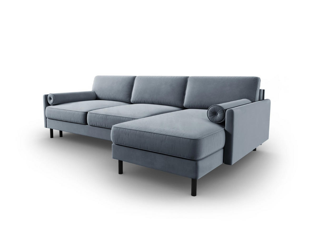 AUSKLAPPBARES-ECKSOFA rechts mit Container Scott aus Samt hellblau 5 Sitzplätze - Hellblau, Textil (142/212cm) - Micadoni