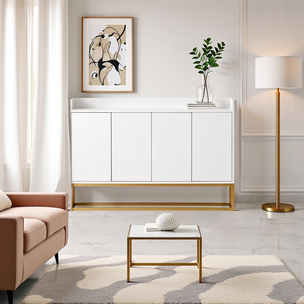 SIDEBOARD Weiß 120/30/80 cm - Weiß, Holzwerkstoff/Metall (30/80/120cm) - Urban Meuble
