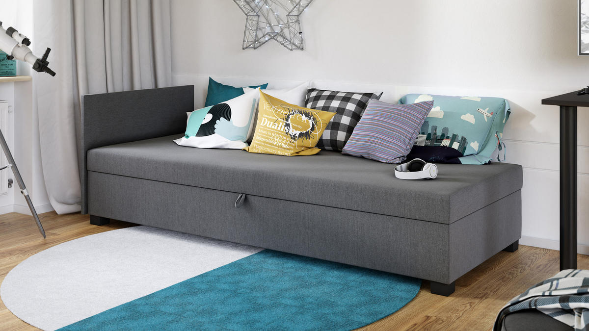 SCHLAFSOFA Misti II - Schwarz/Grau, Holz/Kunststoff (197/66/80cm)