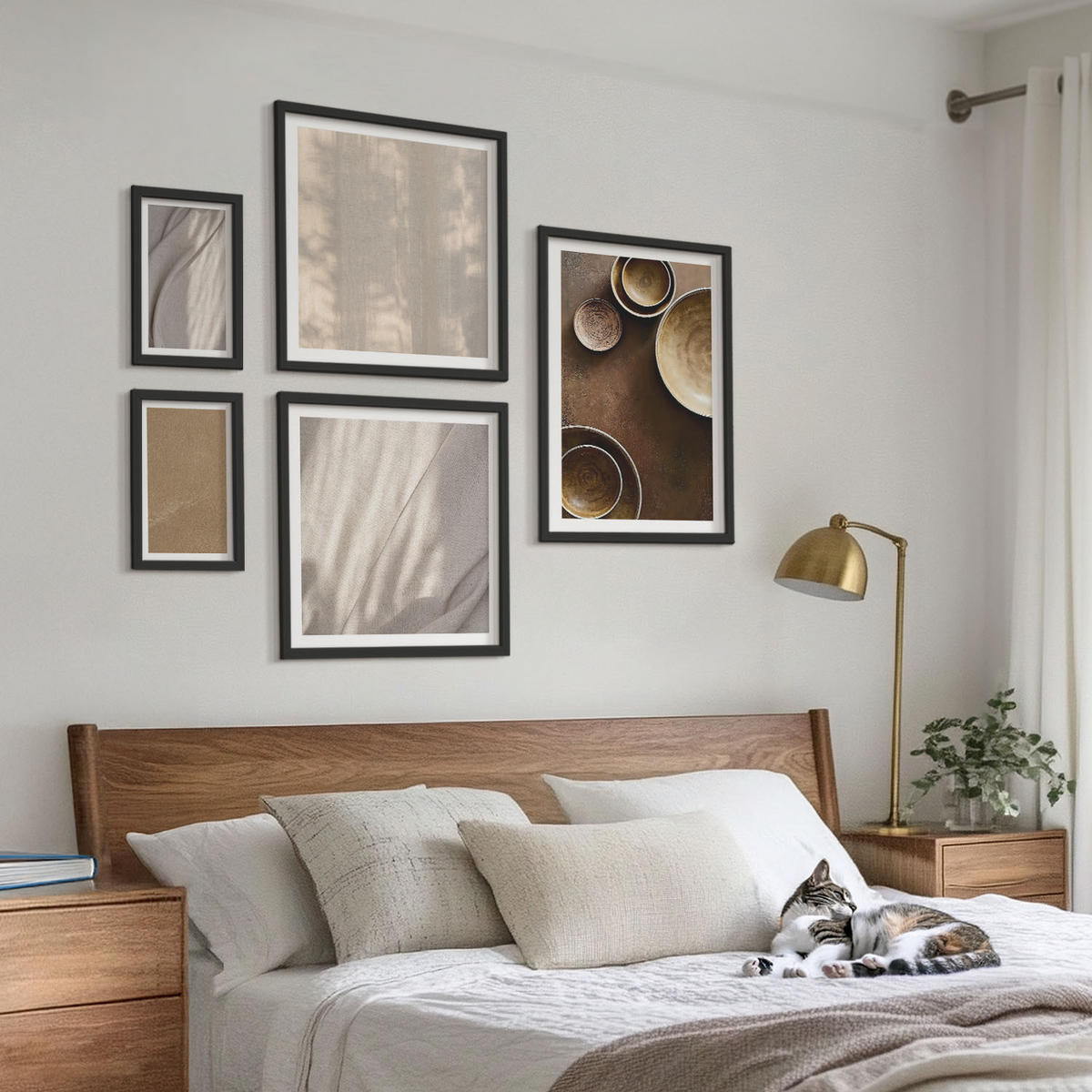 WANDBILDER 5er-Set - 50x50 cm & 20x30 cm & 40x60 cm Schwarzer Rahmen - Strukturen, Texturen, Minimalismus - Schwarz, Kunststoff (40/60cm) - ArtPrintCave