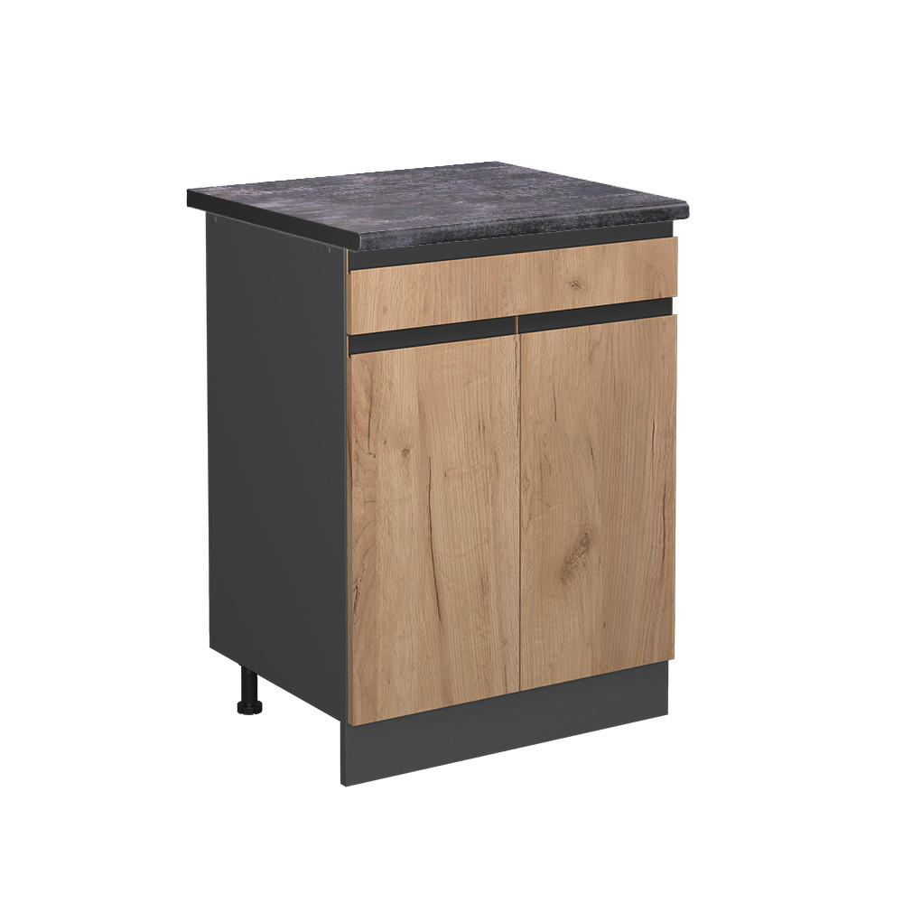 SCHUBLADENSCHRANK R-Line Goldkraft Eiche 60 cm , AP Anthrazit - Anthrazit/Eiche Wotan, Holzwerkstoff (60/81.6/60cm) - Vicco