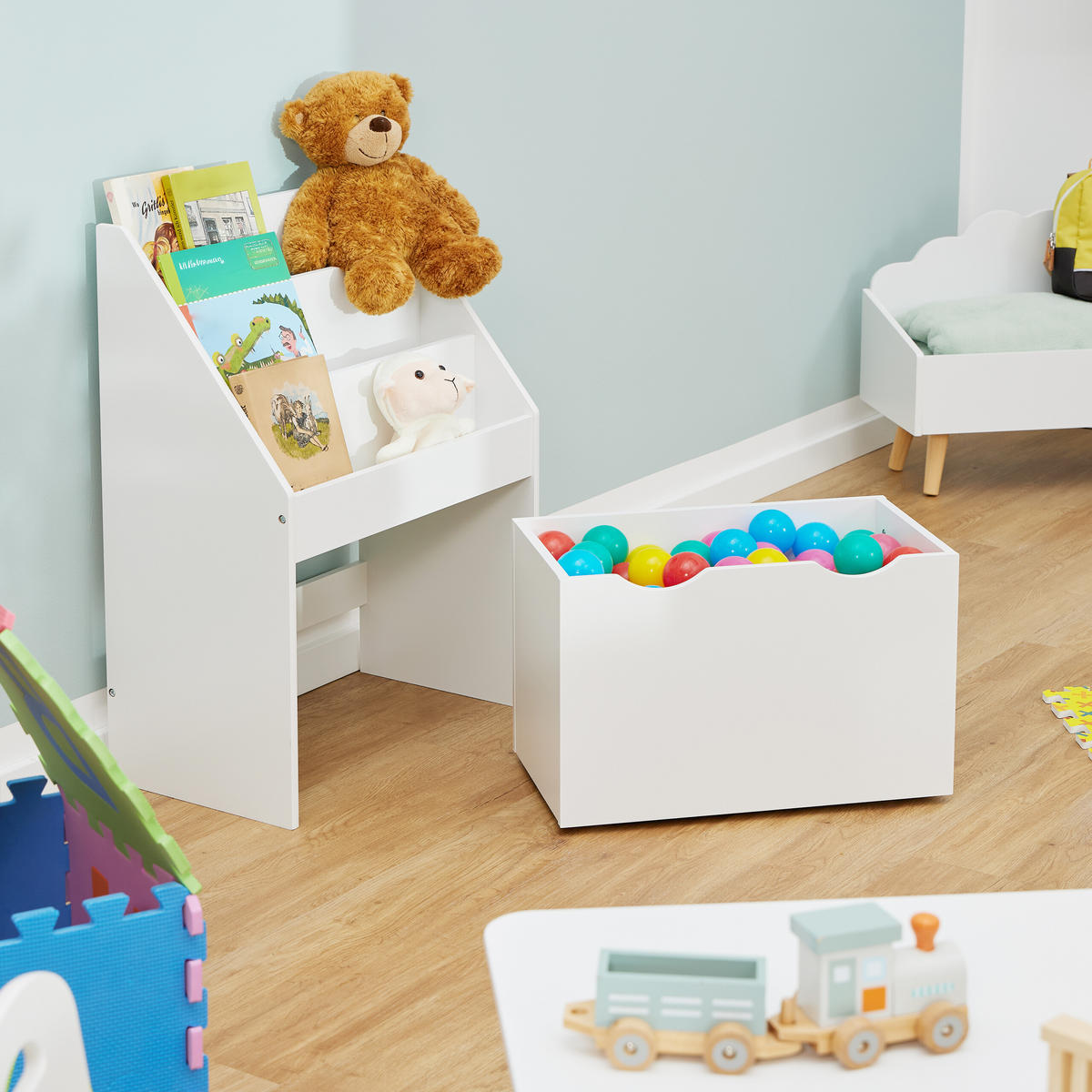 KINDERBÜCHERREGAL - Weiß, Holzwerkstoff/Kunststoff (50.5/69.5/28cm) - Relaxdays